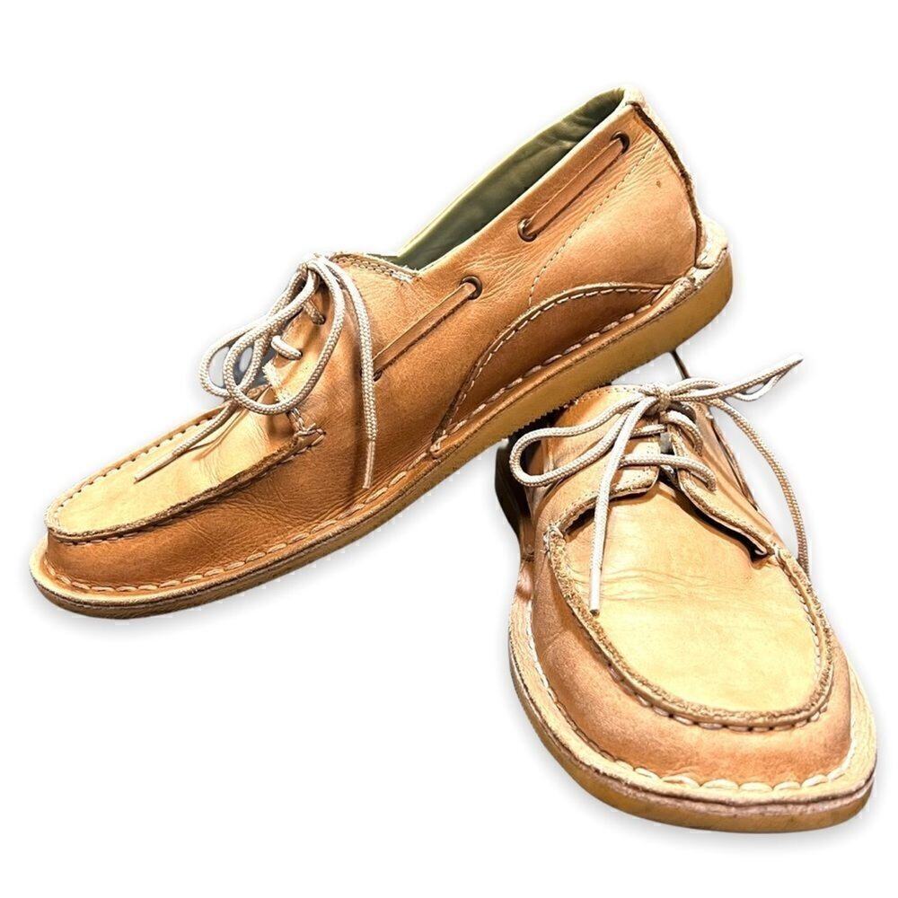Oliberte Lomayo Boat Shoes Camel Brown Leather Mens 8 EU 41 Moc Toe Casual
